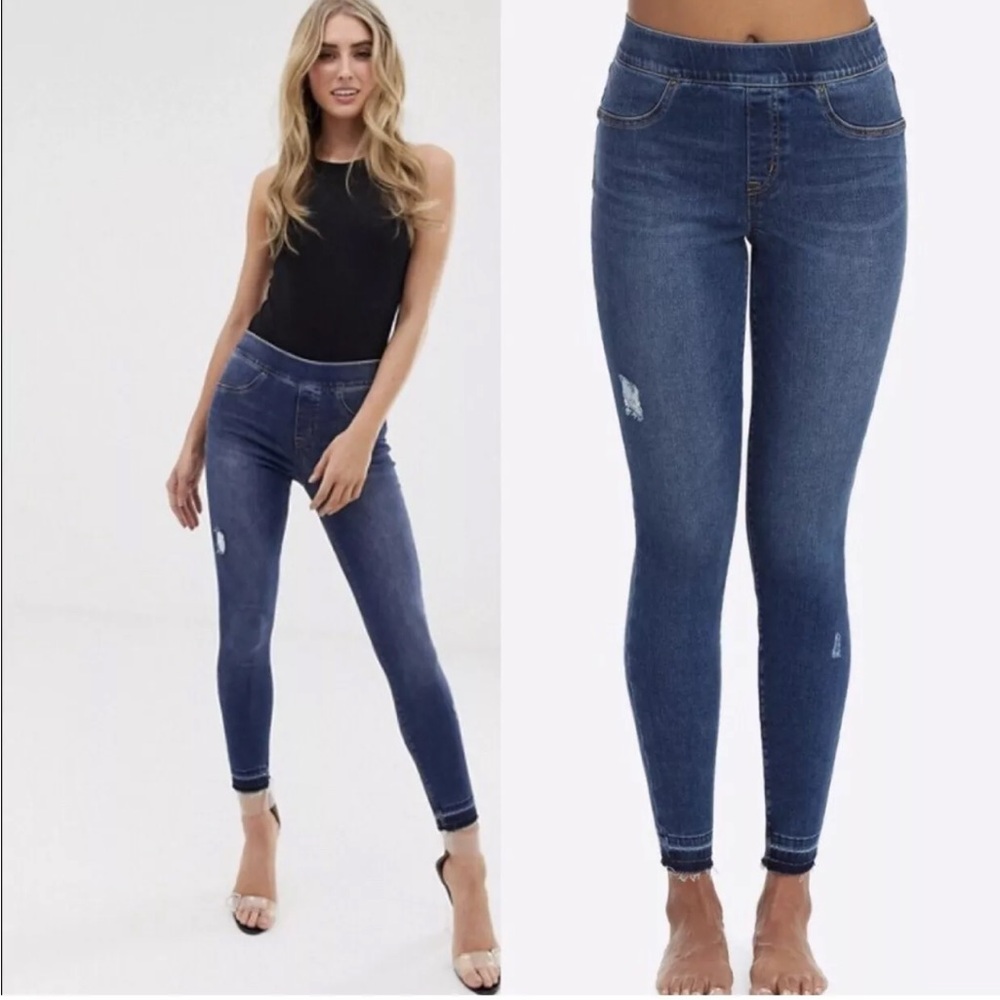 Spanx Distressed Skinny Jeans medium wash Fitted compression Pants M